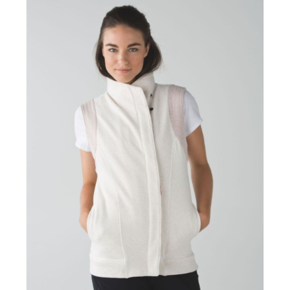 Lululemon Versa Vest Womens 4 Heathered White Fleece Soft Casual Full Zip Cotton